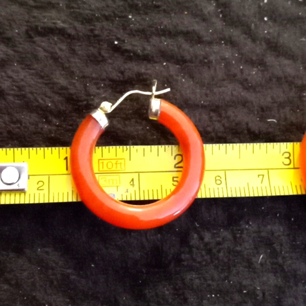 ORANGE JADE HOOP EARRINGS - Picture 4 of 6